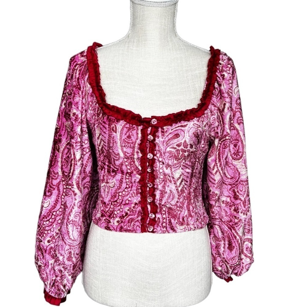 Free People Dare Me Velvet Blouse Size L